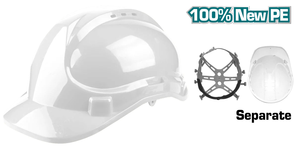 Total PE Safety Helmet TSP2609 Vented, White, 8-Point Sus. Total